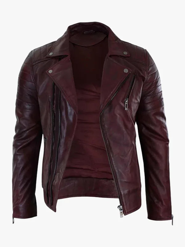 Infinity Heren Bourgondië Slim Fit Cross Zip Vintage Brando Lederen Infinity Heren Bourgondië Slim Fit Cross Zip Vintage Brando Lederen