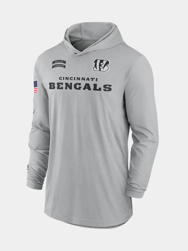 2024 Cincinnati Bengals Salute to Service Long Sleeve Hooded T-Shirt Grey