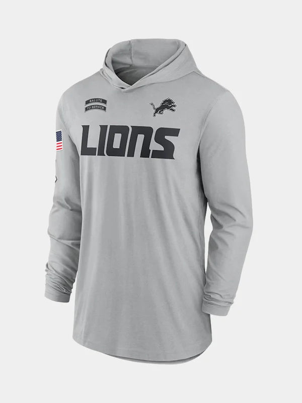2024 Detroit Lions Salute to Service Long Sleeve Hooded T-Shirt Grey