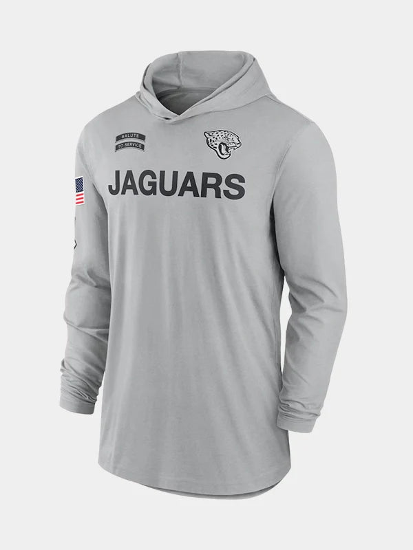 2024 Jacksonville Jaguars Salute to Service Long Sleeve Hooded T-Shirt Grey