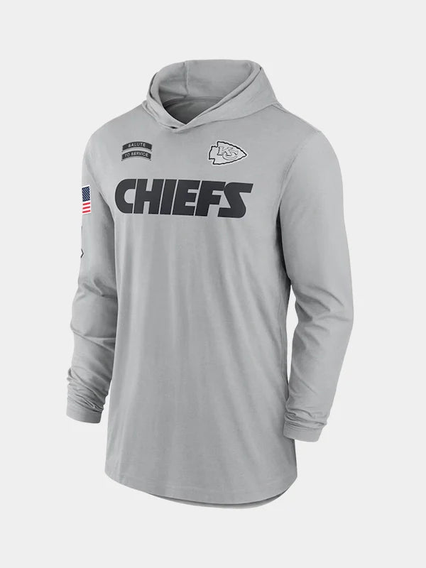 2024 Kansas City Chiefs Salute to Service Long Sleeve Hooded T-Shirt Grey