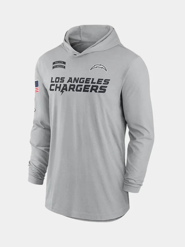 2024 Los Angeles Chargers Salute to Service Long Sleeve Hooded T-Shirt Grey