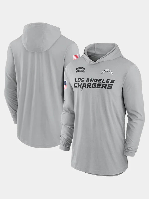 2024 Los Angeles Chargers Salute to Service Long Sleeve Hooded T-Shirt