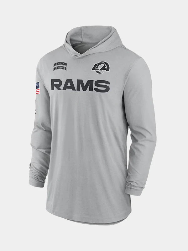 2024 Los Angeles Rams Salute to Service Long Sleeve Hooded T-Shirt Grey