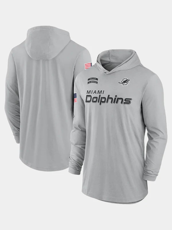 2024 Miami Dolphins Salute to Service Long Sleeve Hooded T-Shirt