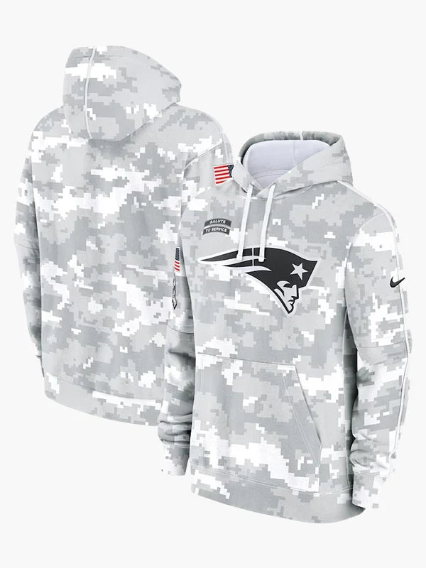 2024 New England Patriots Arctic Camo Salute to Service Hoodie