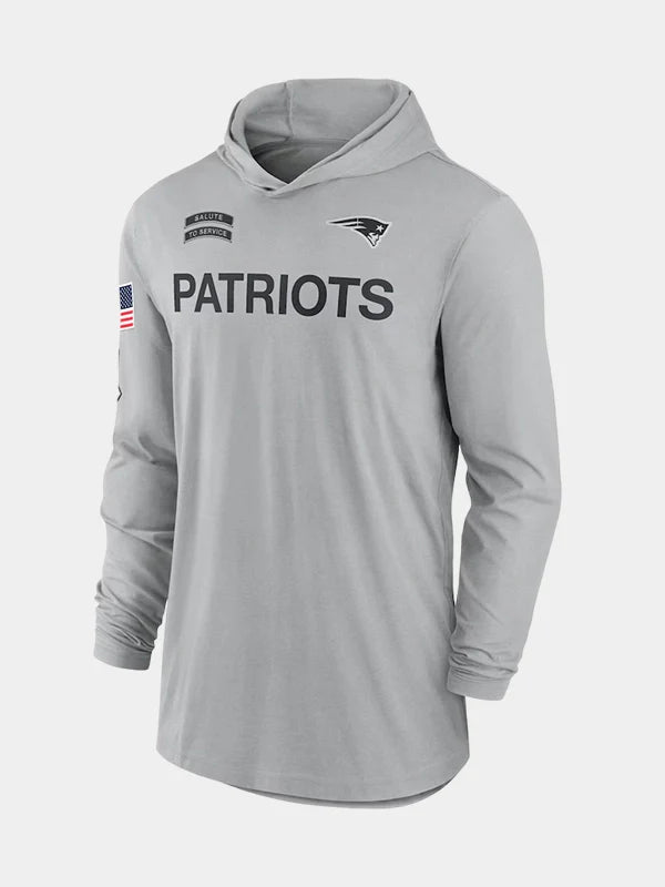 2024 New England Patriots Salute to Service Long Sleeve Hooded T-Shirt Grey