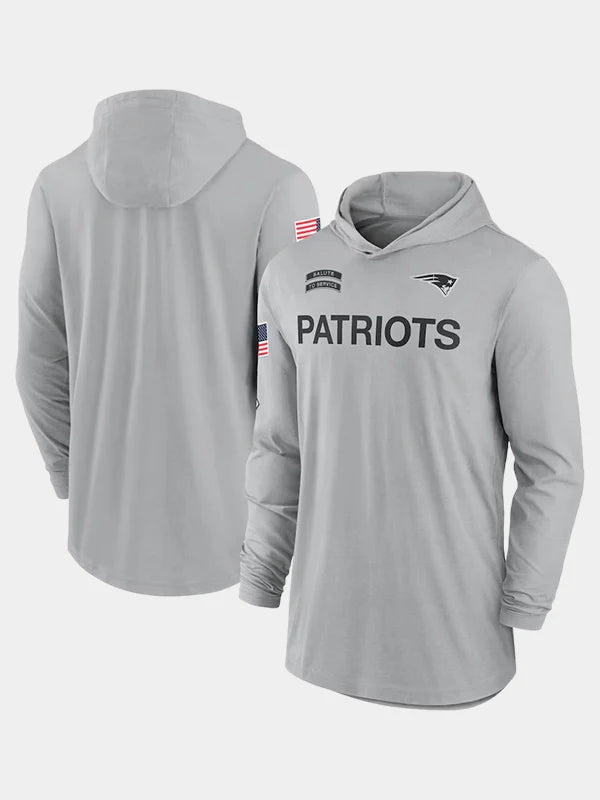 2024 New England Patriots Salute to Service Long Sleeve Hooded T-Shirt