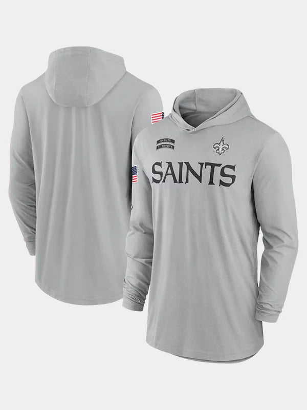 2024 New Orleans Saints Salute to Service Long Sleeve Hooded T-Shirt