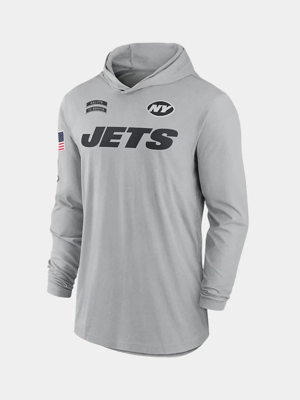 2024 New York Jets Salute to Service Long Sleeve Hooded T-Shirt Grey