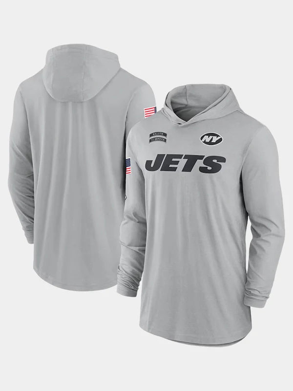 2024 New York Jets Salute to Service Long Sleeve Hooded T-Shirt