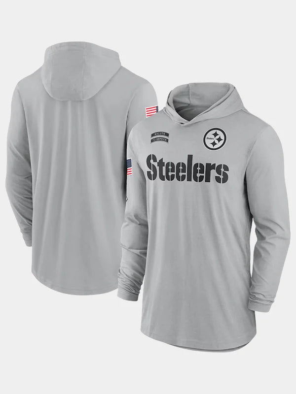 2024 Pittsburgh Steelers Salute to Service Long Sleeve Hooded T-Shirt