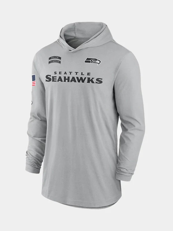 2024 Seattle Seahawks Salute to Service Long Sleeve Hooded T-Shirt Grey