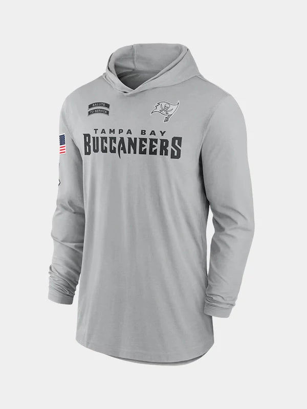 2024 Tampa Bay Buccaneers Salute to Service Long Sleeve Hooded T-Shirt Grey