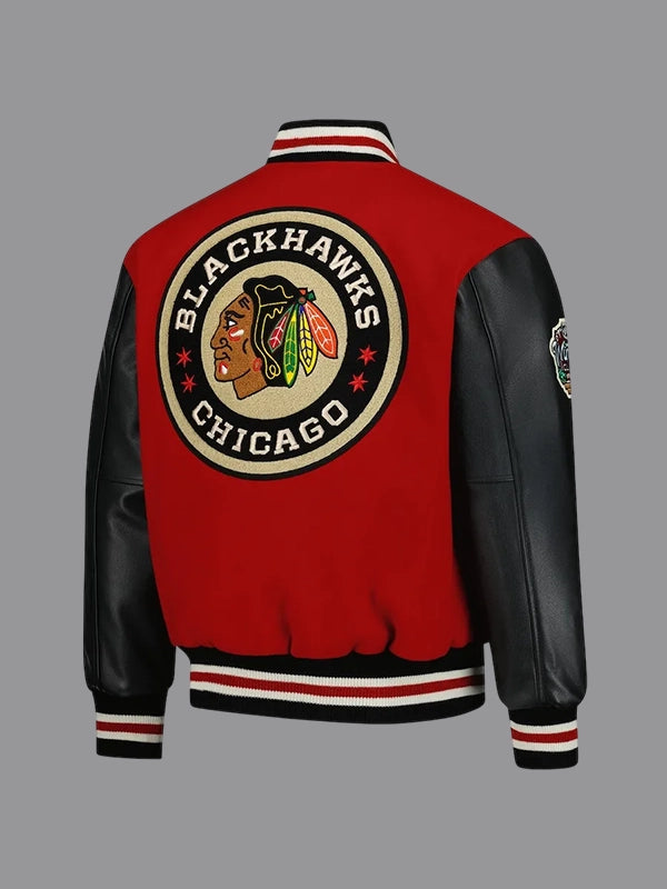 2025 Chicago Blackhawks Coaches Varsity Jacket Black and Red