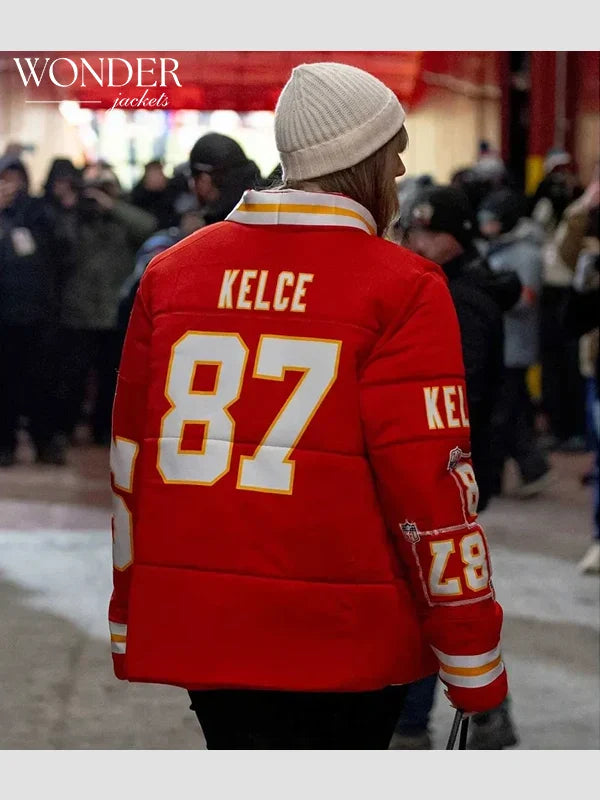 87 Taylor Swift Travis Kelce Chiefs Puffer Jacket Red