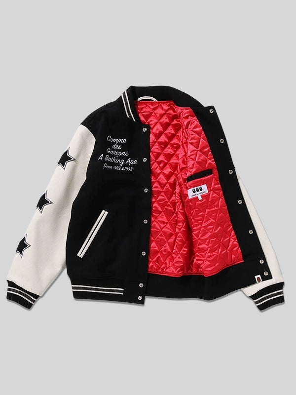 A BATHING APE x COMME des GARCONS OSAKA Varsity Jacke Black and White
