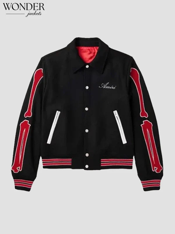 AMIRI Bones Twill Varsity Jacket Black