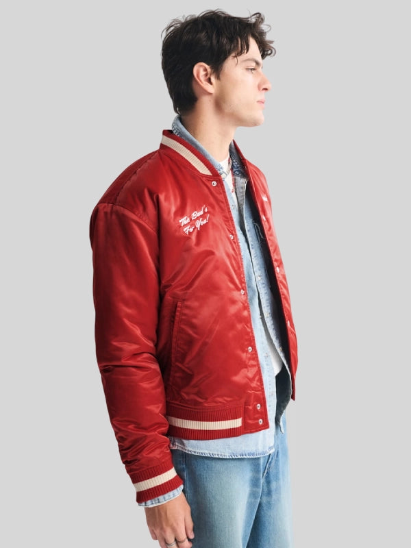 Abercrombie Budweiser Varsity Bomber Jacket Red