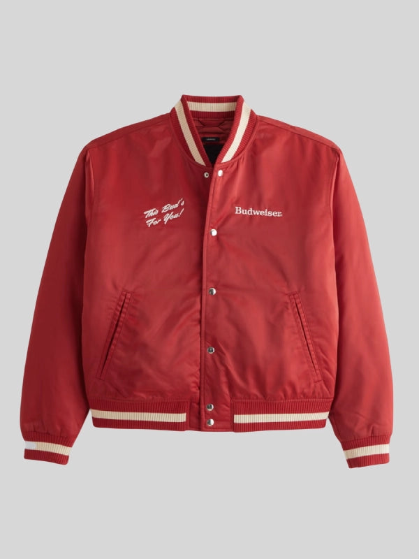 Abercrombie Budweiser Varsity Bomber Jacket Red