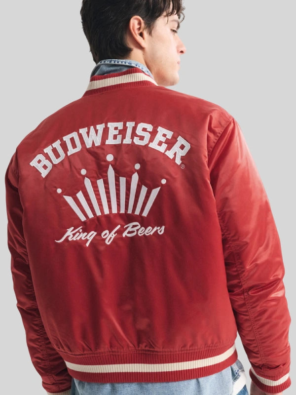 Abercrombie Budweiser Varsity Bomber Red Jacket