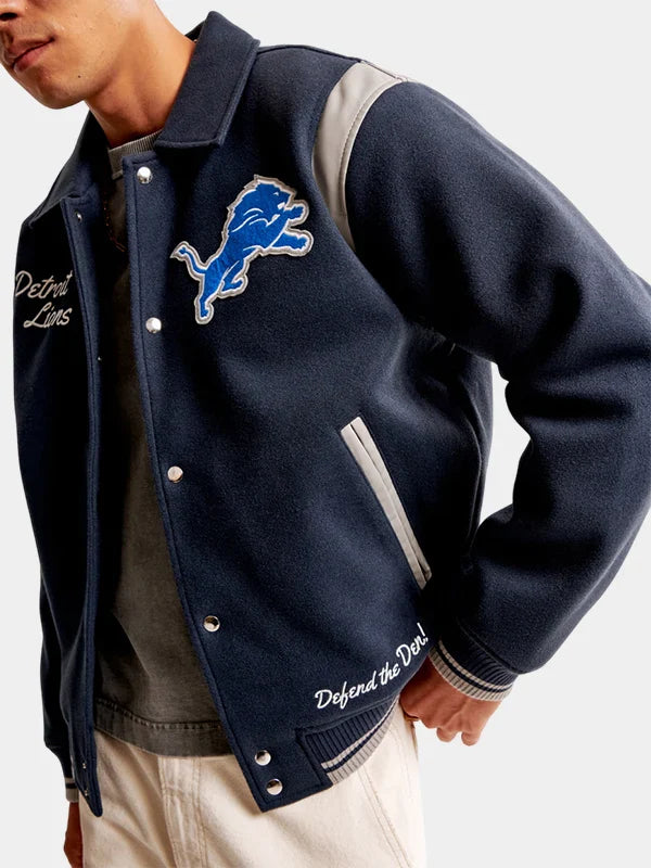 Abercrombie Detroit Lions Bomber Jacket Blue