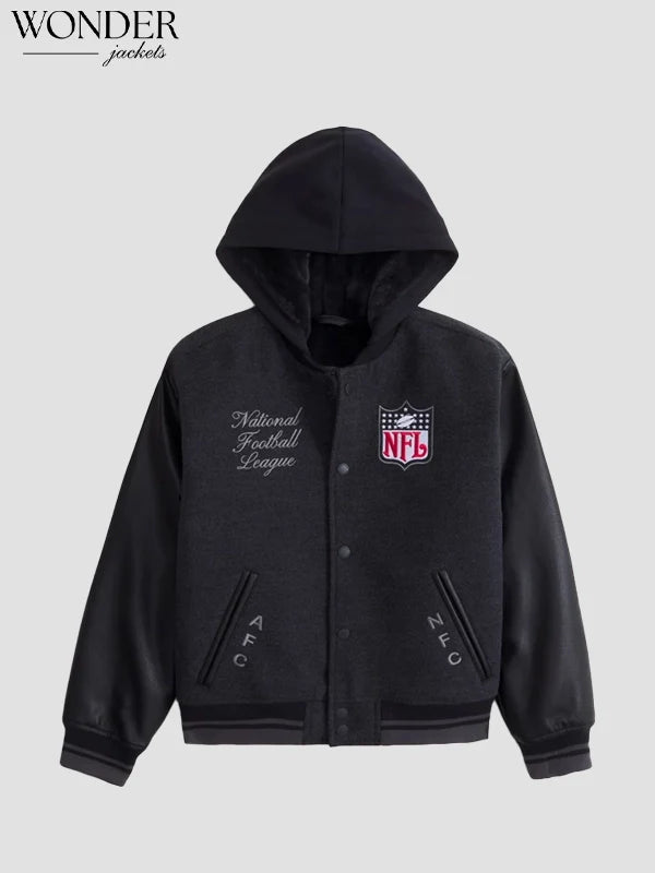 Abercrombie NFL Winterized Hooded Bomber Jacket Black