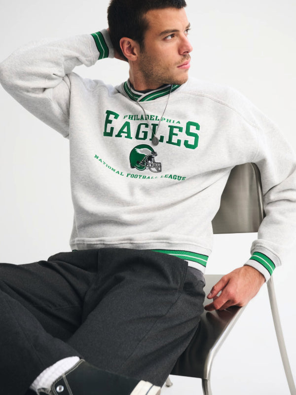 Abercrombie Philadelphia Eagles Graphic Crew Sweatshirt Heather Grey