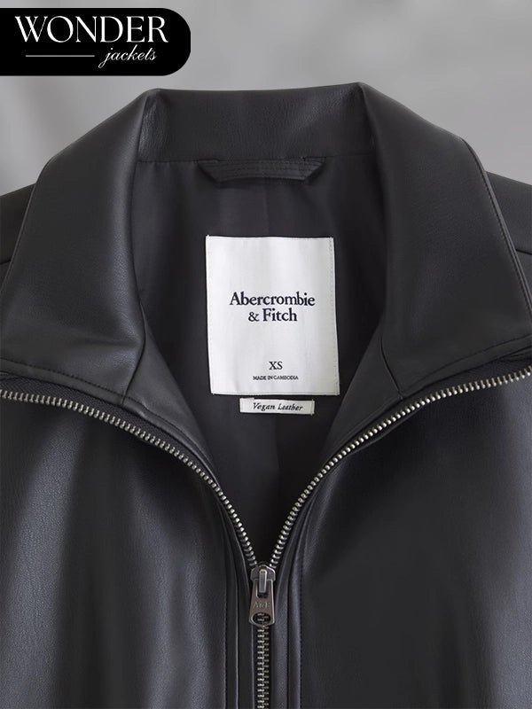 Abercrombie Black Leather Bomber Jacket