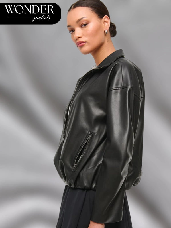 Abercrombie Bubble Hem Black Leather Jacket