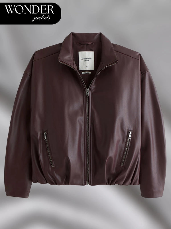 Abercrombie Bubble Hem Burgundy Leather Jacket