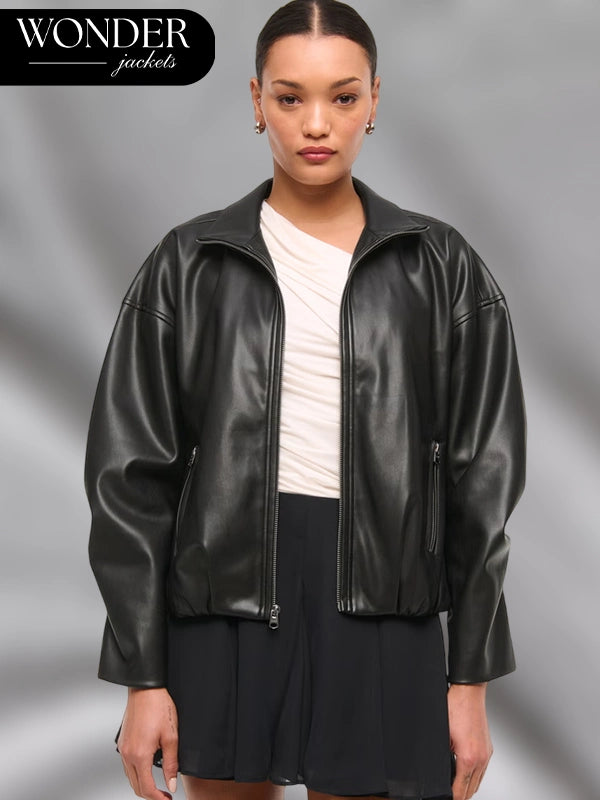Abercrombie Bubble Hem Leather Bomber Jacket