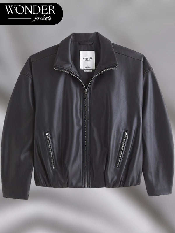 Abercrombie Bubble Hem Vegan Leather Bomber Jacket
