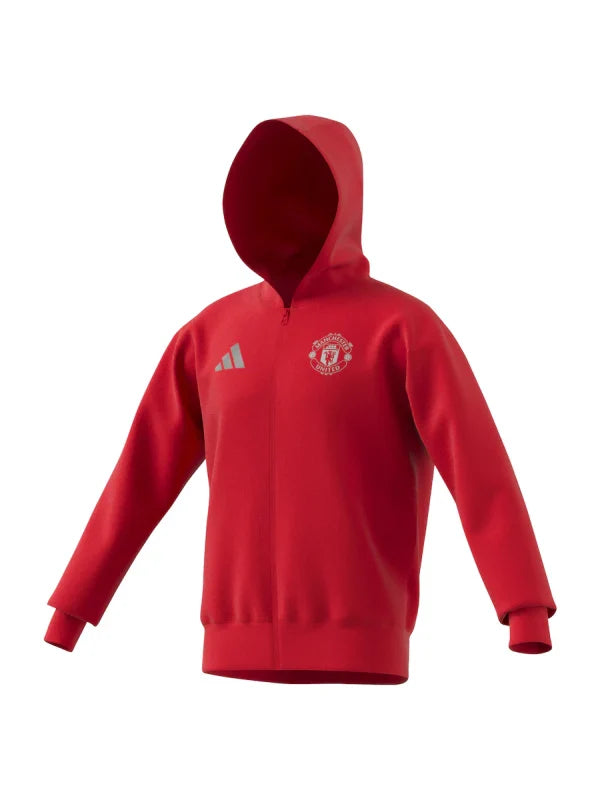 Adidas Red Manchester United Anthem Full-Zip Hoodie