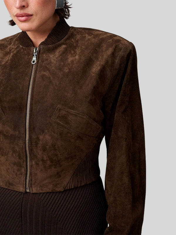 Adoore Brixen Cropped Suede Jacket In Brown