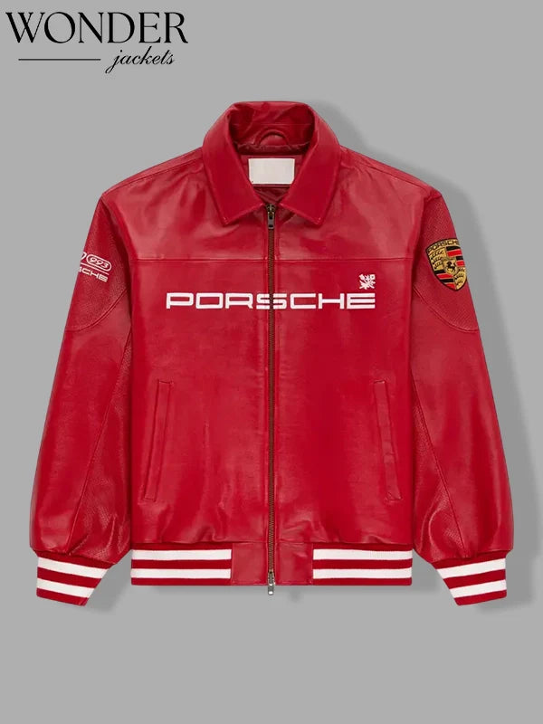 Aime Leon Dore × Porsche Red Leather Jacket