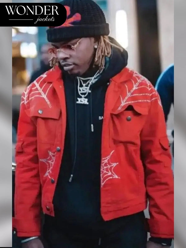 American Rapper Spider X Worldwide Young Thug Spider Denim Jacket Red