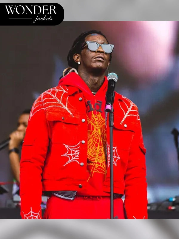 American Rapper Young Thug Spider Red Denim Jacket