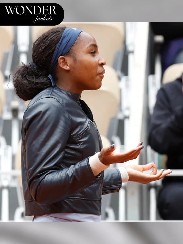 American Tennis Player Coco Gauff Black Leather Jacket
