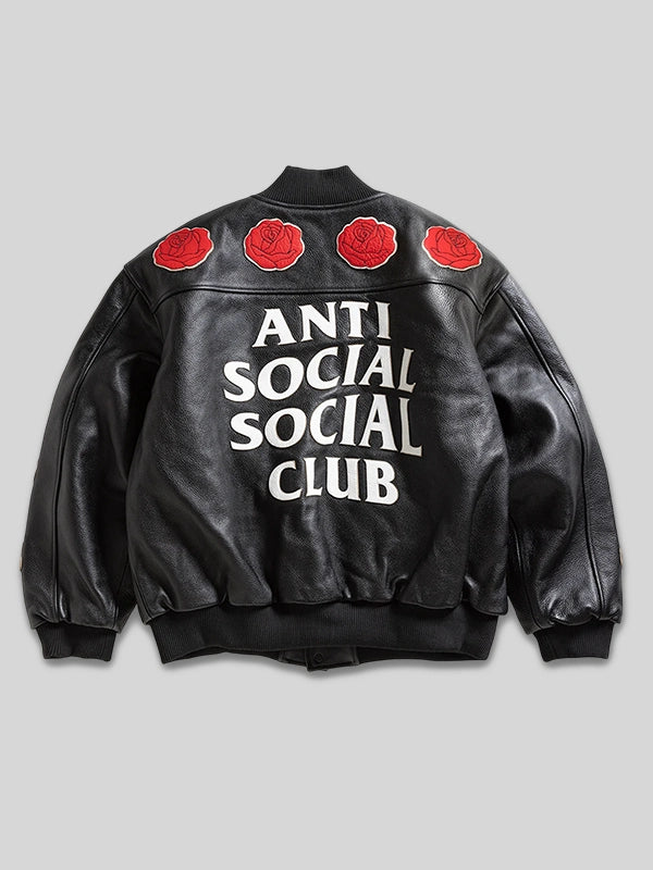 Anti Social Social Club Petal To The Metal Black Leather Varsity Jacket