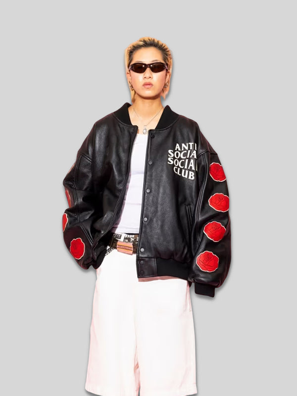 Anti Social Social Club Petal To The Metal Leather Varsity Jacket