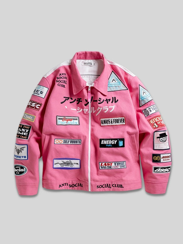 Anti Social Social Club Pink PATCHED UP RACING JACKET
