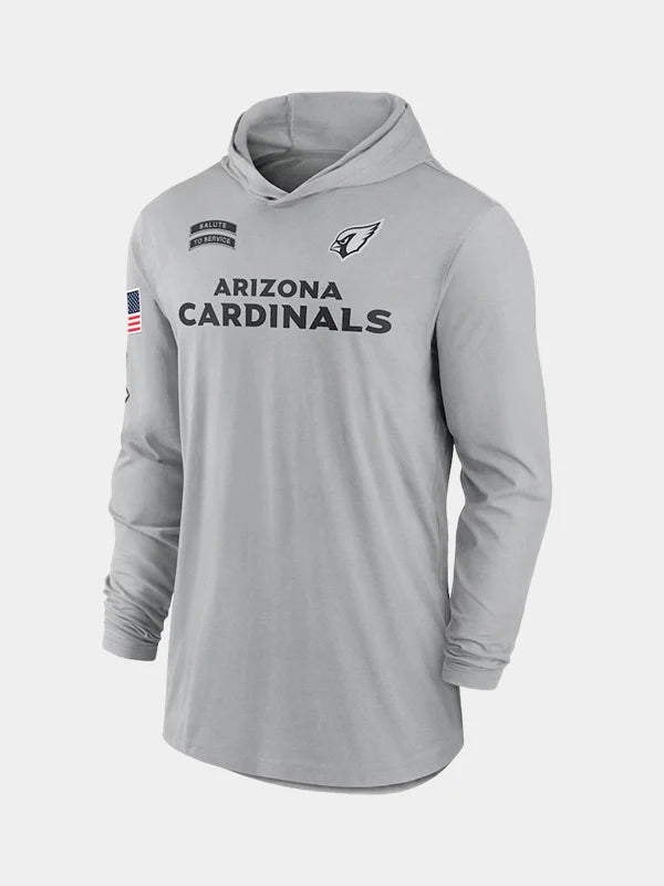 Arizona Cardinals Salute to Service Long Sleeve Hooded T-Shirt Grey