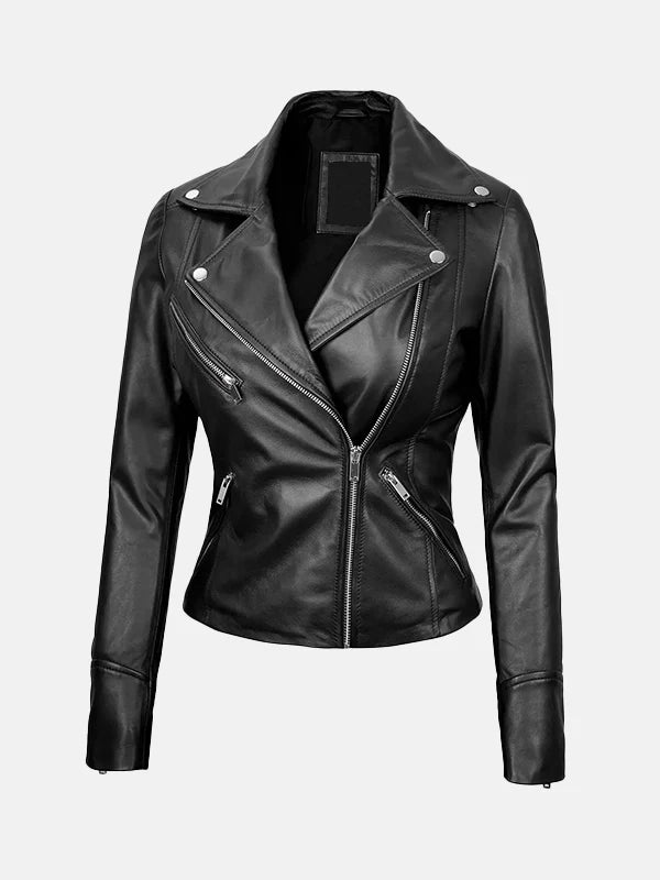 Asymmetrical Black Leather Biker Jacket Womens