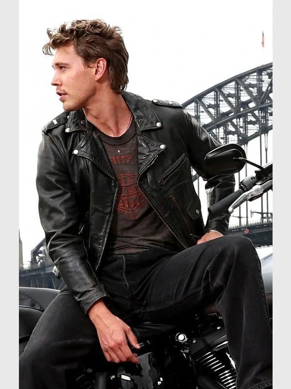 Austin Butler The Bikeriders Black Leather Biker Jacket