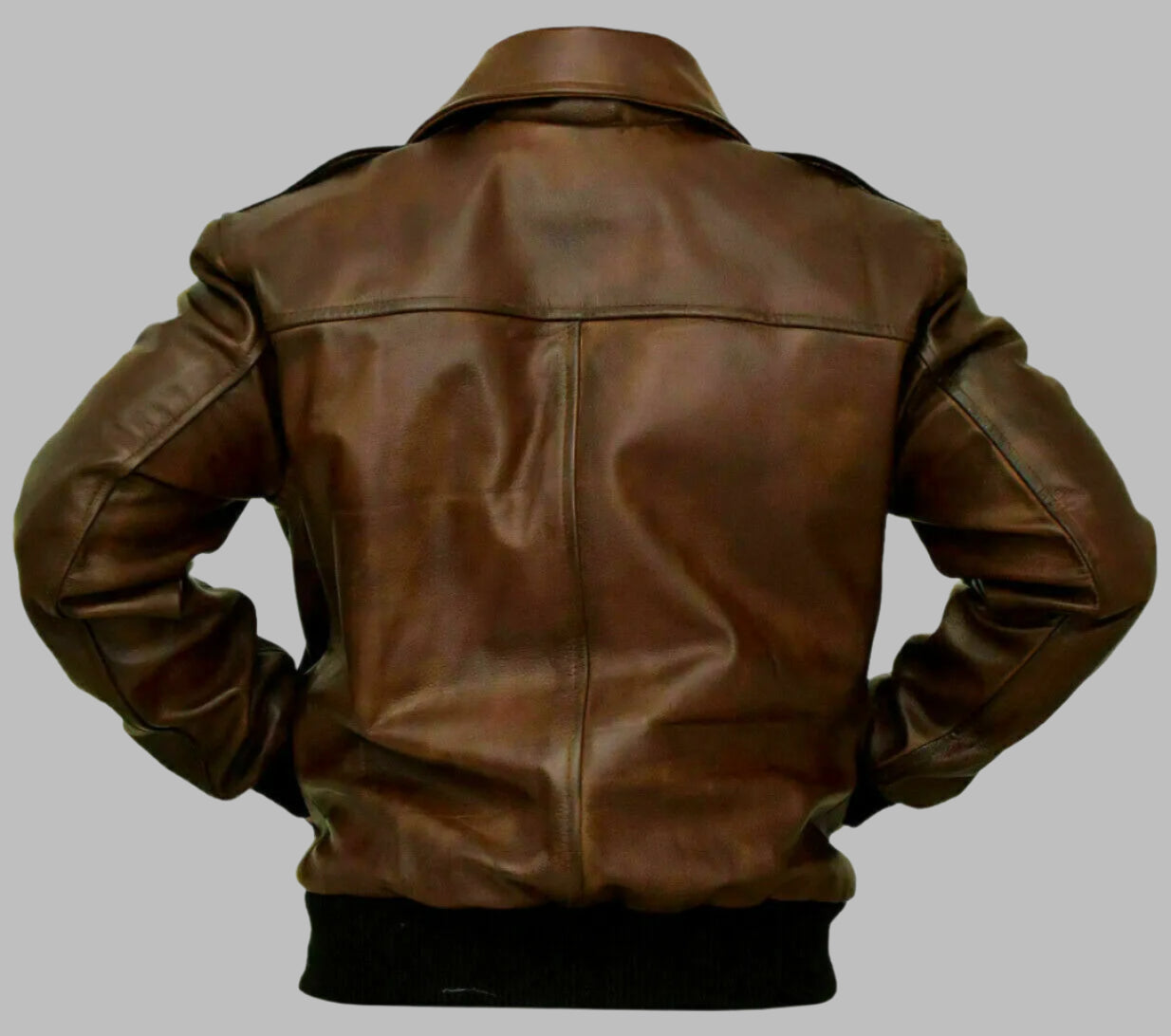 Aviator Bomber Navy Distressed Brown Leather Jacket