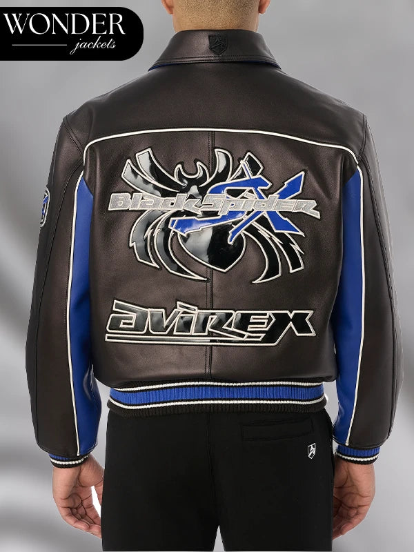 Avirex BLACK SPIDER RACER Leather JACKET