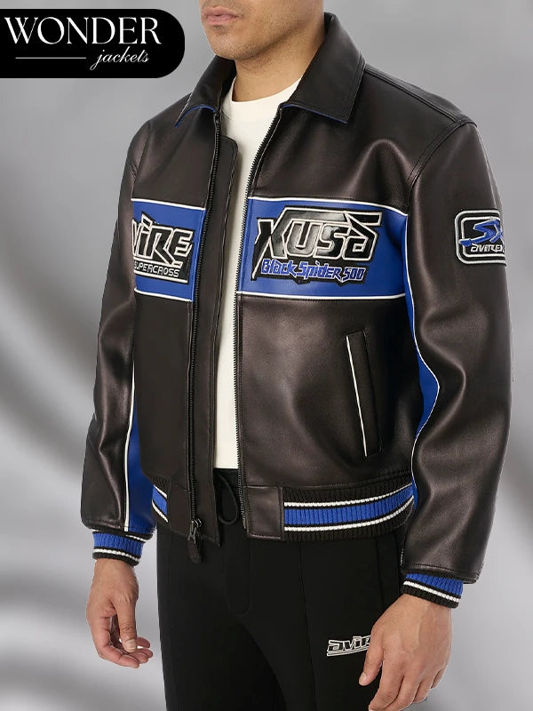 Avirex Spider Racing Leather Bomber Jacket