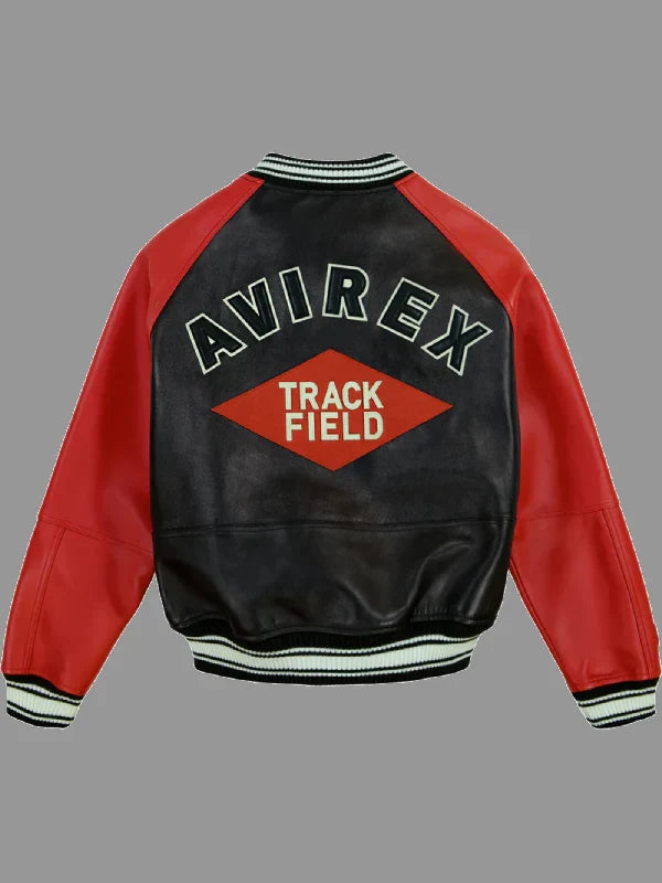 Avirex Track & Field Black and Red Varsity Bomber Jacket