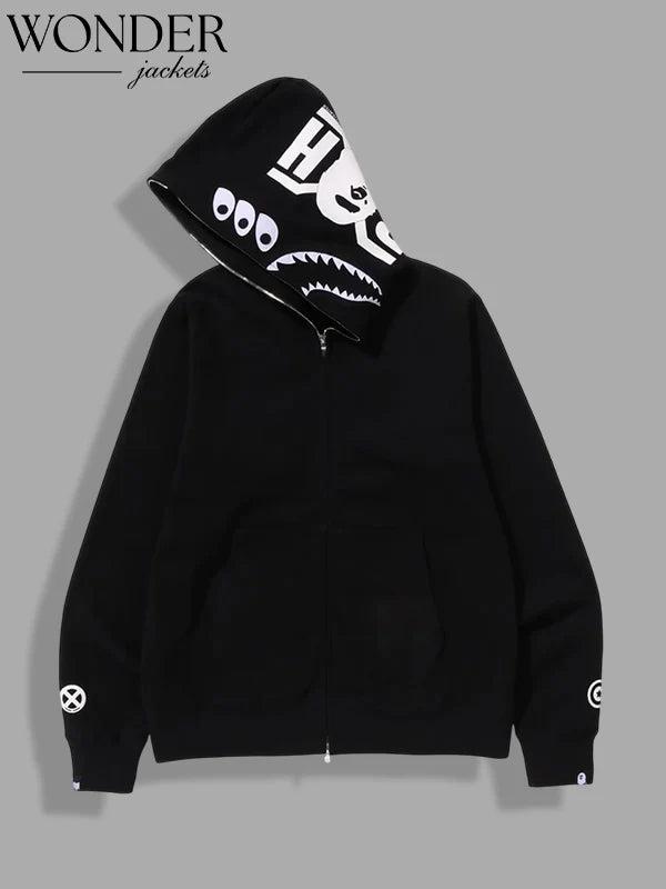 BAPE X Bounty Hunter Mad Shark Full Zip Black Hoodie